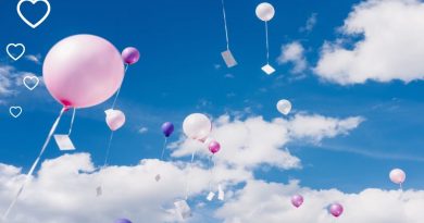 розовые и фиолетовые воздушные шары улетают в небо