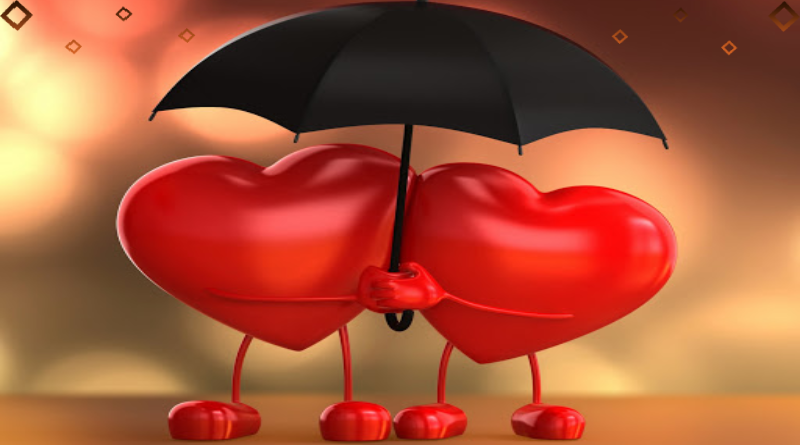 2 сердца, сердца под зонтом два рисованных сердца